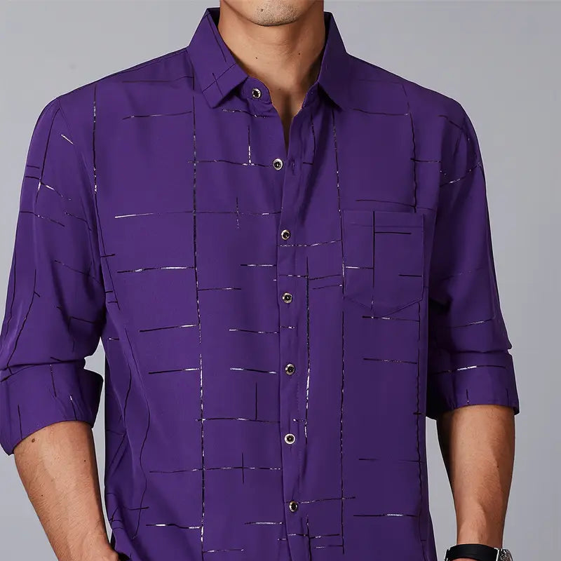 [Leve 5, Pague Só 3] Camisa Social Acetinada de Manga Longa Casual Rivanex em 83% Algodão Peruano, 11% Seda Gelo e 6% Elastano + Brindes: Cinto, Relógio e Carteira