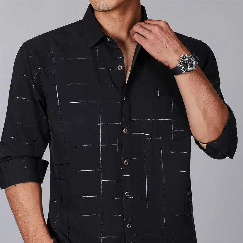 [Leve 5, Pague Só 3] Camisa Social Acetinada de Manga Longa Casual Rivanex em 83% Algodão Peruano, 11% Seda Gelo e 6% Elastano + Brindes: Cinto, Relógio e Carteira