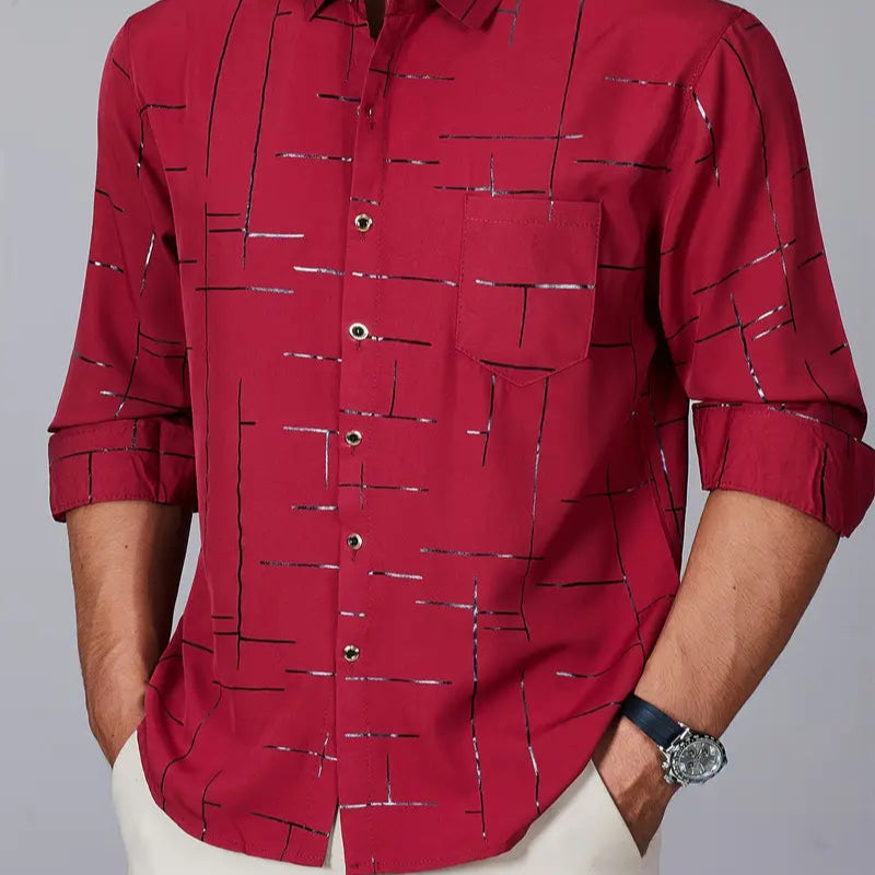 [Leve 5, Pague Só 3] Camisa Social Acetinada de Manga Longa Casual Rivanex em 83% Algodão Peruano, 11% Seda Gelo e 6% Elastano + Brindes: Cinto, Relógio e Carteira