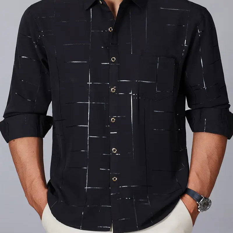 [Leve 5, Pague Só 3] Camisa Social Acetinada de Manga Longa Casual Rivanex em 83% Algodão Peruano, 11% Seda Gelo e 6% Elastano + Brindes: Cinto, Relógio e Carteira