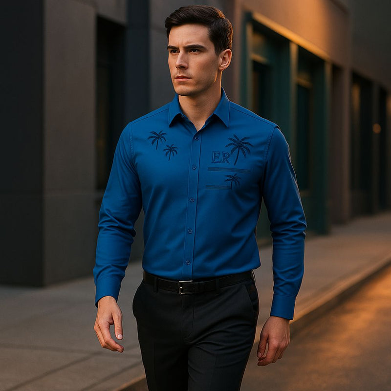 [Leve 5, Pague Só 3] Camisa Manga Longa Casual Iceshirt em Seda Gelo e Poliéster + Cinto, Carteira e Relógio de BRINDE