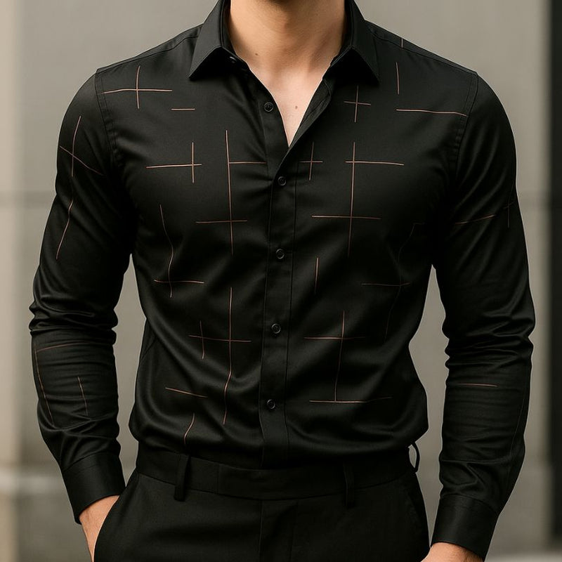 [Leve 5, Pague Só 3] Camisa Social Acetinada de Manga Longa Casual Rivanex em 83% Algodão Peruano, 11% Seda Gelo e 6% Elastano + Brindes: Cinto, Relógio e Carteira