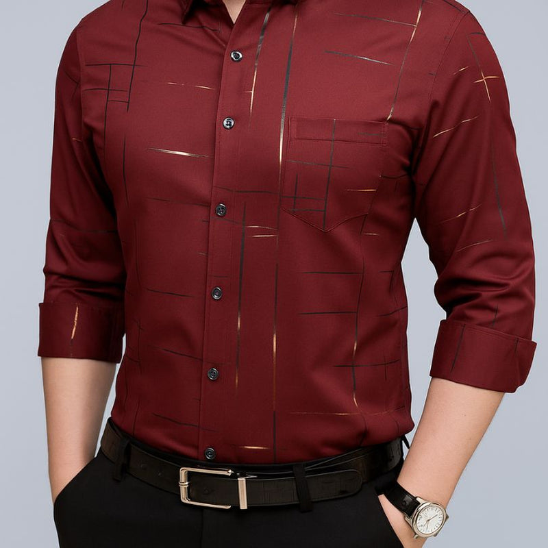 [Leve 5, Pague Só 3] Camisa Social Acetinada de Manga Longa Casual Rivanex em 83% Algodão Peruano, 11% Seda Gelo e 6% Elastano + Brindes: Cinto, Relógio e Carteira
