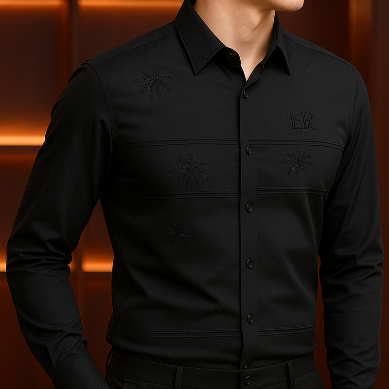 [Leve 5, Pague Só 3] Camisa Manga Longa Casual Iceshirt em Seda Gelo e Poliéster + Cinto, Carteira e Relógio de BRINDE