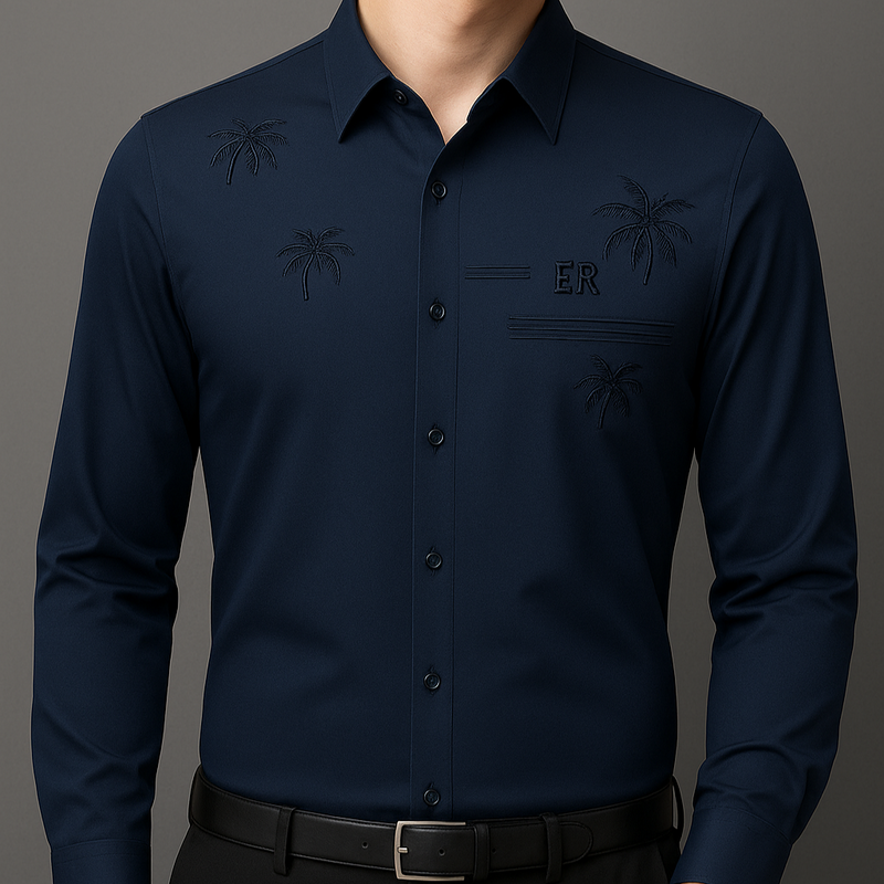 [Leve 5, Pague Só 3] Camisa Manga Longa Casual Iceshirt em Seda Gelo e Poliéster + Cinto, Carteira e Relógio de BRINDE